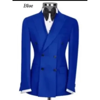 Dvojno Zapenjanje Modre Obleke Za Moške Suknjič Hlače Dve Kos Slim Fit Barva Dosegla Vrhunec River Jopič Elegantno Terno Hombres 2023