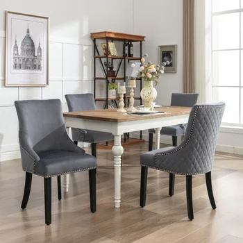 Jedilnica stol (kuhinjski stol, dnevna soba stol z diamantnim vzorcem na hrbtni strani, 4 kosi), črna masivnega lesa, stol za noge