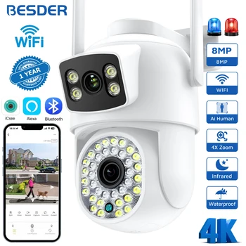 BESDER 4K 8MP IP Kamere PTZ Prostem Dvojno Zasloni Človeško Zaznavanje CCTV Wifi nadzorna Kamera 4MP Varnostno Zaščito iCSee App