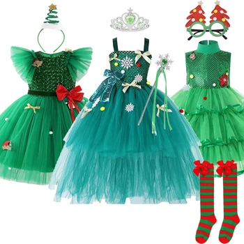 Božič Obleke Za Otroke Baby Dekle Cosplay Santa ClauRed Zelena TuTu Obleko Xmas Party Princesa Kostum za Otroka