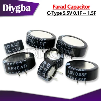 1PCS C-Tip 5,5 V Super Kondenzator Za 0,1 F 0.22 F 0.33 F 0.47 F 0.68 F 1F 1.5 F Super Farad Kondenzator Gumb Kapacitivnosti 