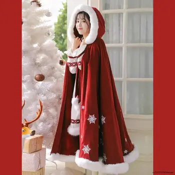 Obleko, Plašč Žensk Novo Toploto Pozimi Kitajski Plašč Hooded Plašč Plašč Starodavnih Tradicionalnih Plišastih Zgosti Žensk Rdeče