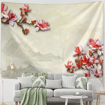 Rože in ptice črnilo slikarstvo tapiserija steni visi starinsko hipi dormitorij sobi doma spalnica dekoracijo estetske ozadju