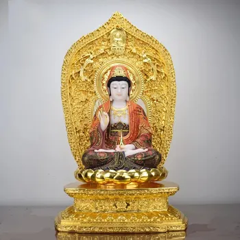 38 CM Velike Jugovzhodna Azija Domov trgovina PODJETJE ZGORNJI razred blagoslovi varno srečno zlato Guanyin PU SA buda jade gilding Bog kip