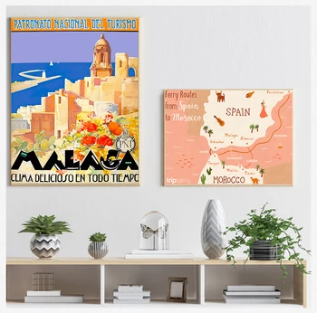 Vintage Fotografij, Kraft, Plakati, Prevlečeni Stenske Nalepke Doma Dekoracijo Darilo Španski Pristanišče Mesta Malaga Potovanja Platna Slike