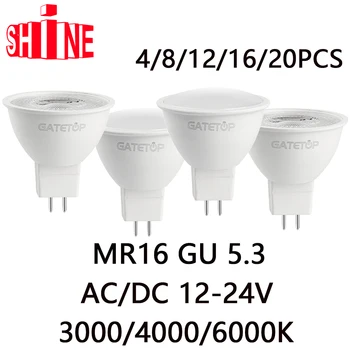 4-20PCS LED nizki napetosti pozornosti 3W-7W GU5.3 AC/DC 12V-24V migetanja slike-brez visokih tople bele svetlobe, ki lahko nadomestijo 20W 50 W halogenske žarnice