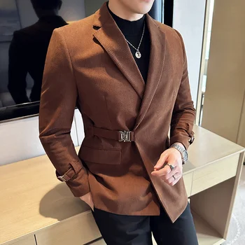 Moški Jopič Visoke Kakovosti Debel Toplo Velvet Blazerji Jakno Za Moške korejski Luksuzni En Gumb Slim Fit Priložnostne Formalno Obleko Coats