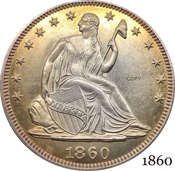 Združene države Amerike ZDA 1860 ½ Dolar Sedi Svobode Pol Dolarja Cupronickel Silver Plated Spodaj Orel Kopija Kovanca Št Moto