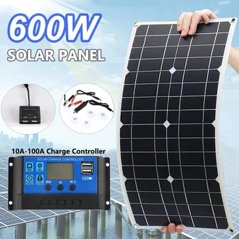 600W Prilagodljiv Solarni Panel 18V Dvojno USB Z 10A-100A Krmilnik Sončne Celice Moč Banke za Telefon, Avto, RV Kampiranje Baterija Polnilnik