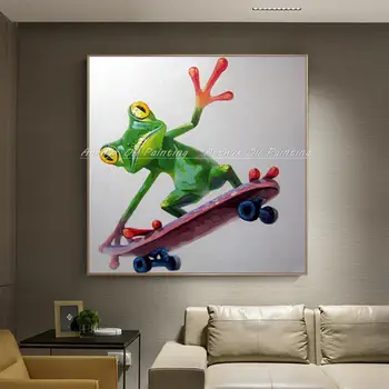 Arthyx,Ročno Poslikano Žaba Igranje Rolkanje Živali Oljna Slika Na Platnu,Pop Art,Stenske Slike Za Otroke, Soba,Doma Dekoracijo