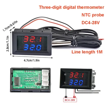 3 Bitov Dvojni Digitalni Termometer, Temperaturo, Senzor, Detektor DC4-28V LED Temperaturni Regulator Thermoregulator z 1M Sonda NTC