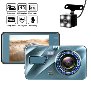 Voznih Diktafon 4 palčni zaslon na dotik dvojno objektiv avto dvr kamera Spredaj in zadaj dash fotoaparat