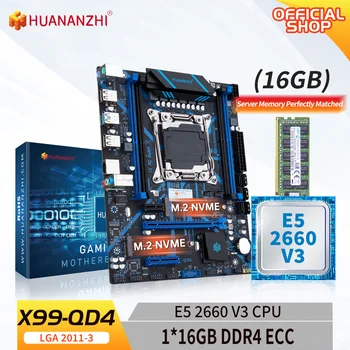 HUANANZHI X99 QD4 LGA 2011-3 XEON X99 Matično ploščo s procesorjem Intel E5 2660 v3 z 1*16 G DDR4 ECC Combo Kit Komplet M. 2 NVME SATA