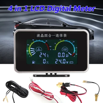 Za instrumentne Plošče in Voltmeter Vodo Temp Meter LCD Avto Digitalni Olje Merilnik Tlaka Avto Oprema 4 V 1 Digitalni Zaslon Senzor