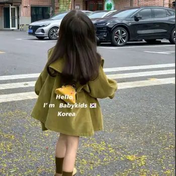 2023 Pomlad Deklice Velike Polo Vratu Krilo korejska Različica Baby Dekle Trdna Velvet Obleko Otrok Princesa Obleko Trend