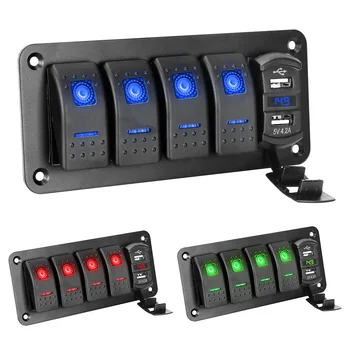 4 Banda Preklop Rocker Switch 12V/24V Dvojna Vrata USB Digitalni Voltmeter Neprepustna Za Avto Morski LED Stikala +Plaketa
