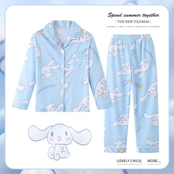 Sanrio Hello Kitty Pajama bo Ustrezala Dolgo Sleeved Risanka Cinnamoroll Kuromi Jeseni Anime Srčkan Sleepwear Študent božič Oblačila
