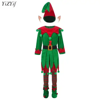 Božič Otroke Stranka Elf Kostume Elf Uho Vlogo Igrajo Nastavite 6Pcs Dekleta Fantje Božič Klobuk Obleko in Obutev Zajema in Nogavice, Obleko