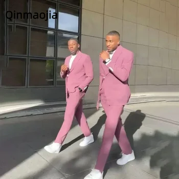Moda moška oblačila Pink Poroka Obleke, Za Moške, 2 Kosa Določa Ženina Tuxedos Dosegla vrhunec River Moški Maturantski Blazerji Slim Fit Masculinos