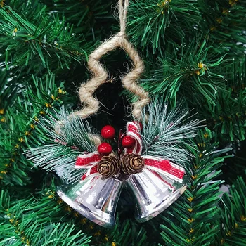 Jingle Bells Star Drevo Okroglo Obliko Viseči Okraski Foto Rekviziti Cone Dvojno Dekoracijo Božič Darilo Srebrni Red Berry Borovih Vej