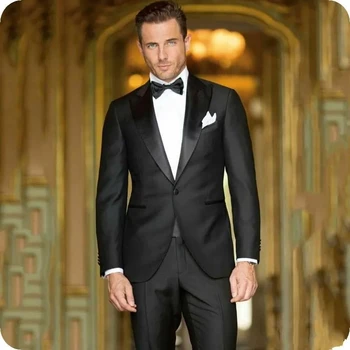 Nova Zasnova Jopič Črne Moške Obleke, Formalno 2 Kos Suknjič Hlače Luksuzni Celoten Sklop Modnih Prom Stranka Elegantno Poslovne Obleke 2024