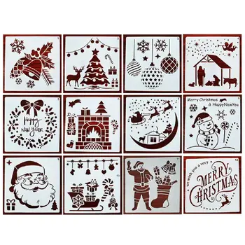 12 Kos Premium Votlih-iz Slikarstva Predlogo Klasično Temo Božič Design Božič Grafiti Šablona za DIY Dekoracijo