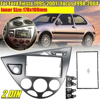 Dvojni 2 Din Radio, Avto Okvir Fascijo Trim Dash Nastavek Za Ford Fiesta 1995-2001 Auto Fascijo Za Ostrenje 1998-2004 LHD Srebrna