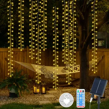 Sončne Božič Niz Luči LED Gruče Firecracker Sončne Zavese, Lahka Nepremočljiva Prostem Garland Svetilke Za Dom Dekor Božič