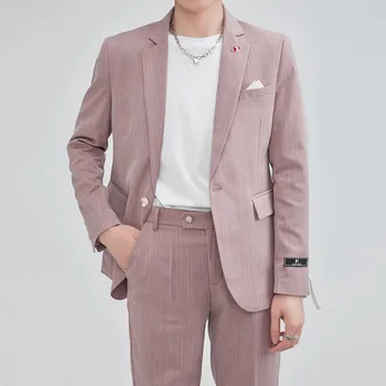 2023 korejska Različica Slim Pomlad (ustrezala + Hlače) Nove Modne Moške Lep Slim Poroka Banket Poslovna Obleka Komplet Dveh Sklopov