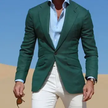 2024 Zeleno Obleko Moški Jopič Z Bele Hlače Loči Moške Obleko Slim Fit Maturantski Smart Casual Jopičem Jakno Kostum Homme Terno 2PCS