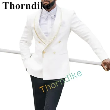 Thorndike Prilagojene Jeseni Šal River Belo Poročno Obleko Moških Dvojno Zapenjanje Stranka Ženina Tuxedos
