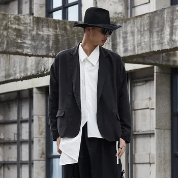 Moške Retro Moda Obleko Veliko Modno Oblikovanje blagovne Znamke Temno Obleko Japonski Modni Svoboden Preprost Plašč