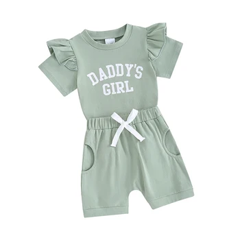 Malčka Baby Dekleta Kratek Nabor Črke Natisni T-Shirt Elastična Kratka Outwear Obleke Oblačila