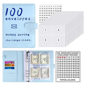 100 Ovojnice Denar Prihrankov Izzivi Knjiga,Skladiščenje Proračuna Veziva Proračun Knjiga Denarni Prihranek Izziv Kit(Modra) Enostaven Za Uporabo