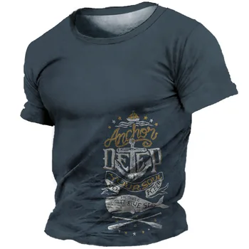 Vintage T-Shirt Za Moške 3D Navigacijo Tiskanje O-Vratu Kratek Rokav Vrhovi Moda Hip Hop Ulične Prevelik Tee Rokavi Moški Oblačila