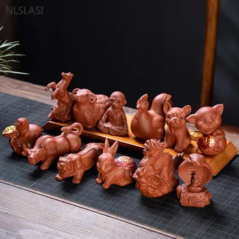 Ustvarjalne Vijolično Pesek 12 Nebesno Živali Dekoracijo Kitajski Ročno Čaj Pet Ljubko Feng Shui Čaj Pripomočki Namizje Okraski